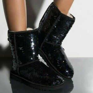 UGG Short Classic Black Sparkles Boots(Kids) - Brand New